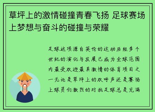 草坪上的激情碰撞青春飞扬 足球赛场上梦想与奋斗的碰撞与荣耀